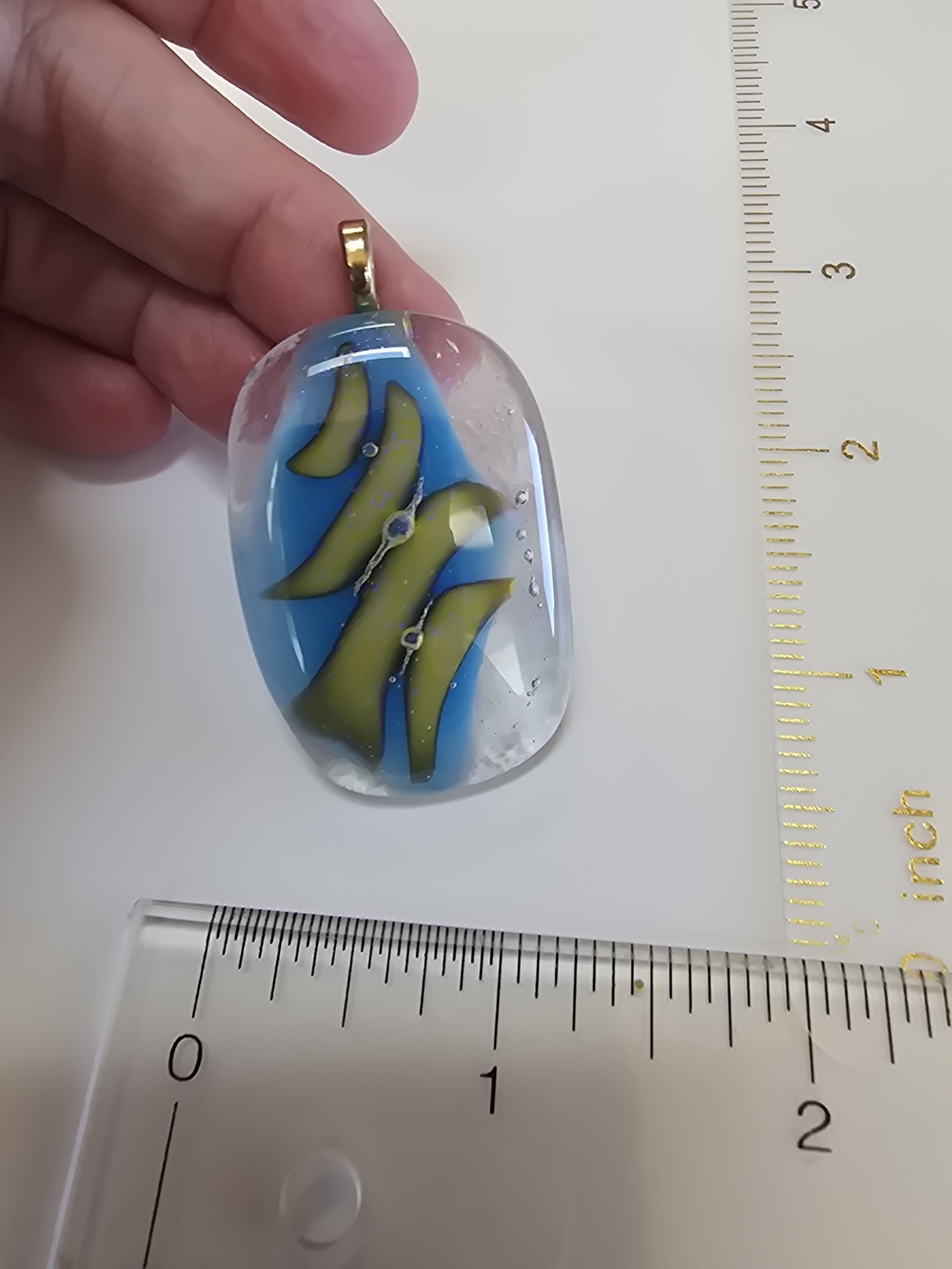 Glass Pendant Necklace Blue & Green Art Glass Pendant